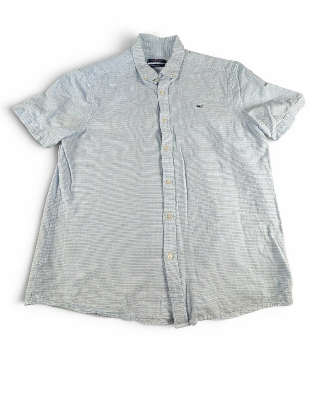 Vineyard Vines Shirt Men’s Large Linen Blend Button Down Blue Whale Short Sleeve